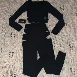 NWT PLT Black Cut-Out Legging & Crop Top Set